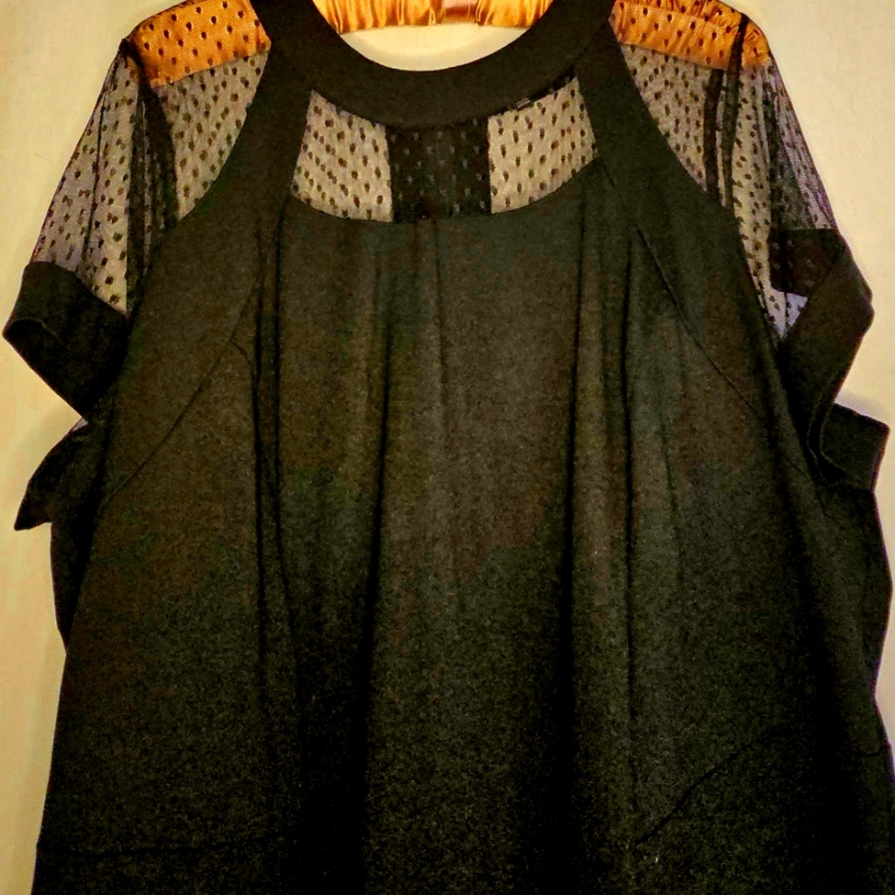 Lane Bryant Short Sleeve Black with Mesh Midi Shift dress Sz. 28
